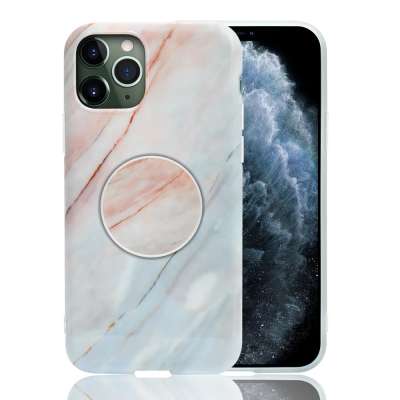 IMD Technology Glossy Marble Anti-Scratch Shockproof Protective Flexible TPU Soft Gel Case with Phone Holder for Mobile Phone