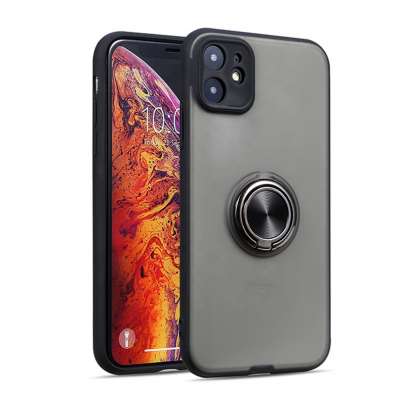 Semi-Transparent Case with Ring Holder Kickstand Built-in Metal Sheet Work with Magnetic Car Mount Ultra-Slim Case for iPhone