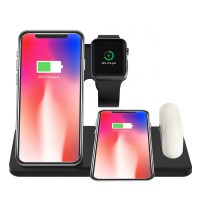 High Quality Qi 15w Dual 4 in 1 Wireless Charger With Stand for iwatch iphone 11 Airpods