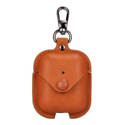 Business Style Premium Leather Portable Protective Case with Loss Prevention Clip Keytchain for air pod 1st & 2nd generation